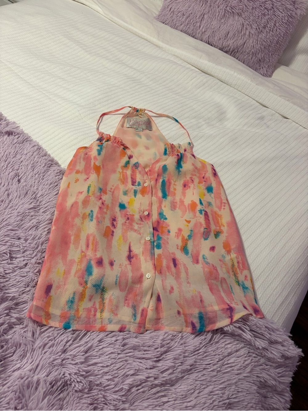 Rory Beca Pink Multicolor Watercolor Halter Tank with Buttons